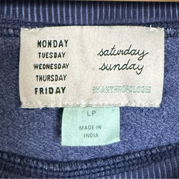 ANTHROPOLOGIE Vintage Look Cropped Oversized Navy Blue Sweatshirt Raw Hem Large - Picture 10 of 11